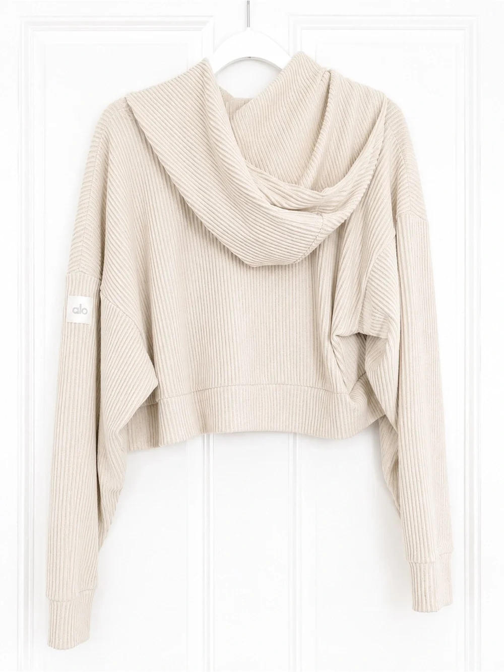 Alo Yoga Ribbed Cropped Hoodie | Size Medium | Cream Lounge Sweatshirt